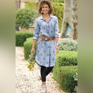 Soft Surroundings Paisley Park Feather Chambray Shirt Dress